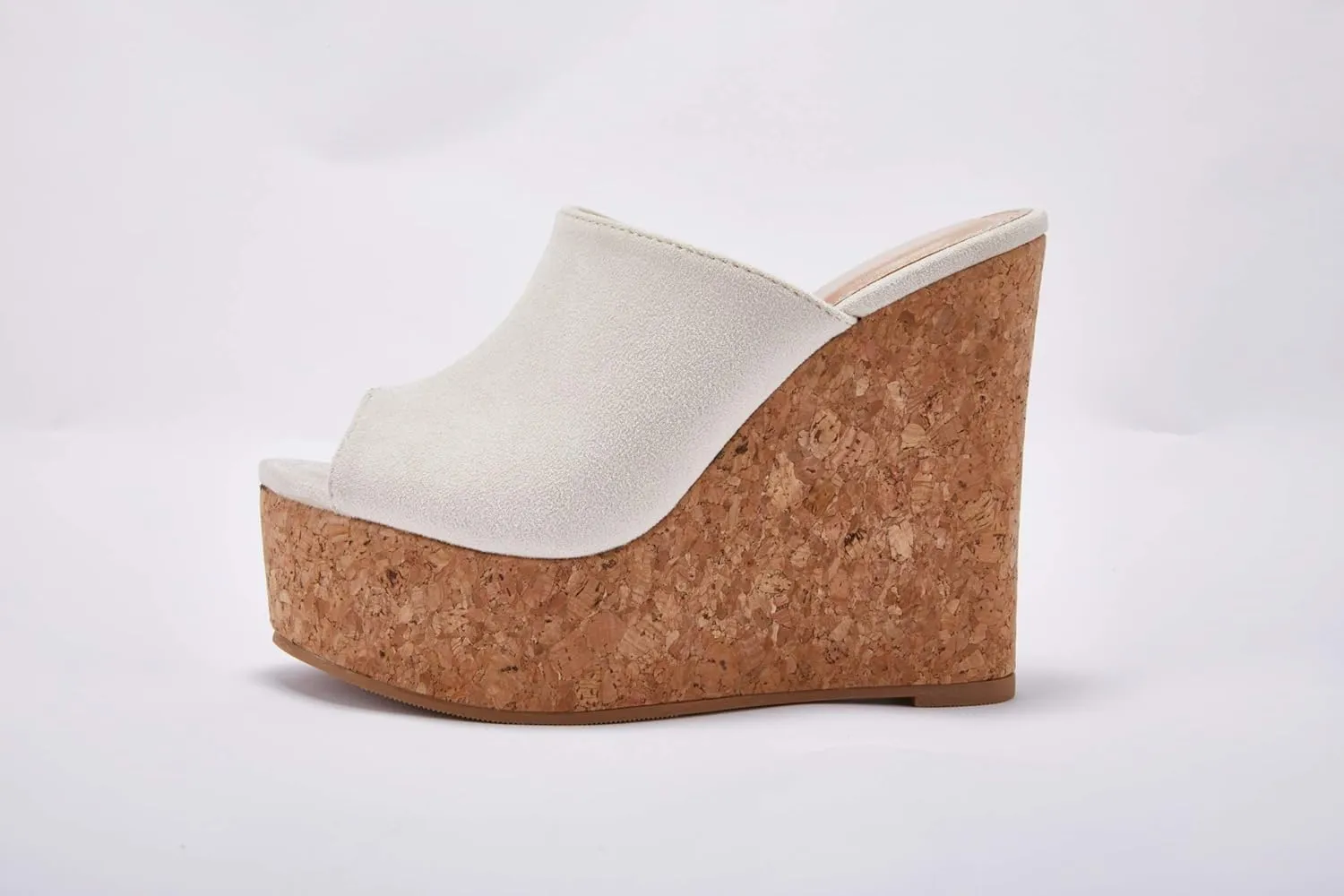 LAICIGO Womens Wedge Platform Slide on Sandals Open Toe Cork Faux Suede Dress Summer Slippers Shoes