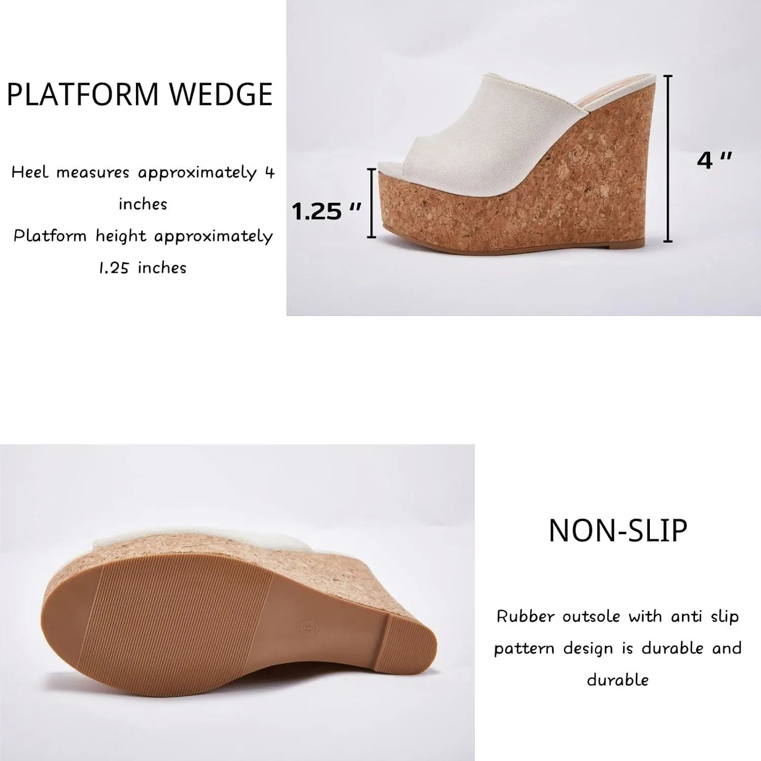 LAICIGO Womens Wedge Platform Slide on Sandals Open Toe Cork Faux Suede Dress Summer Slippers Shoes