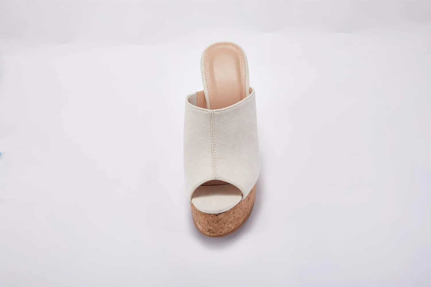 LAICIGO Womens Wedge Platform Slide on Sandals Open Toe Cork Faux Suede Dress Summer Slippers Shoes