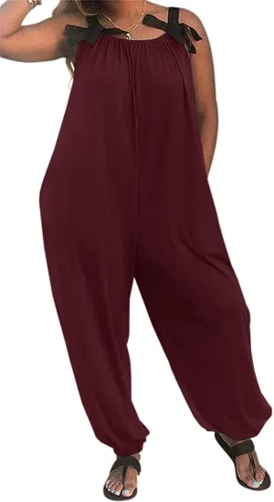 LAMISSCHE Wonens Plus Size Overalls Spaghetti Strap Baggy Romper Harem Wide Leg Jumpsuit With Pockets