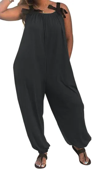 LAMISSCHE Wonens Plus Size Overalls Spaghetti Strap Baggy Romper Harem Wide Leg Jumpsuit With Pockets