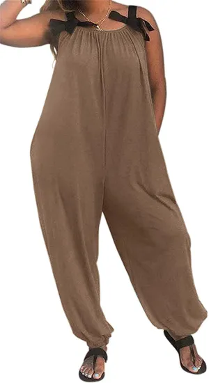 LAMISSCHE Wonens Plus Size Overalls Spaghetti Strap Baggy Romper Harem Wide Leg Jumpsuit With Pockets