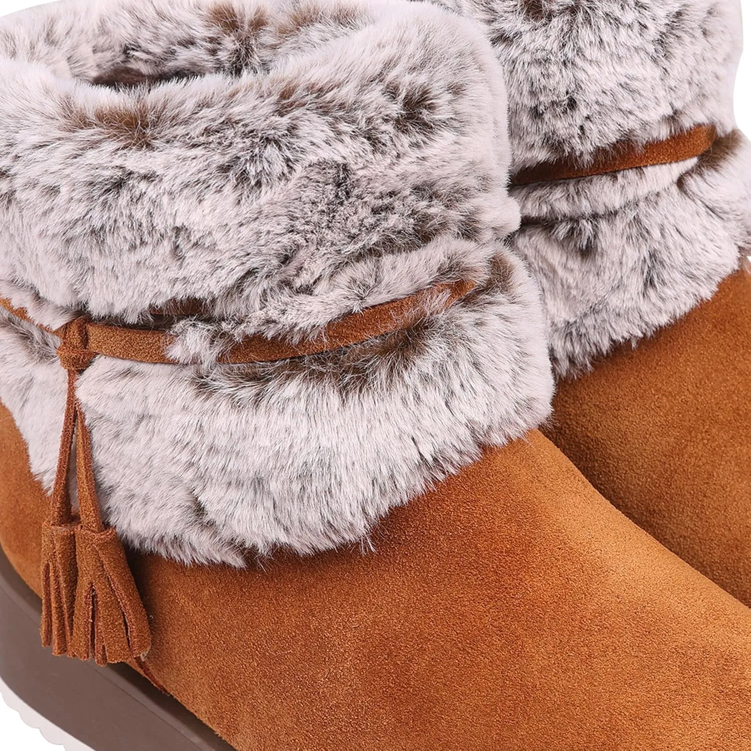 Lamo Women's Bailee Wedge Boots with Zipper For Women- Stylish Suede Boots with Faux Rabbit Fur Collar, NeverWet Water and Stain Resistance, Premium Faux Fur Lining, 1.5" Heel