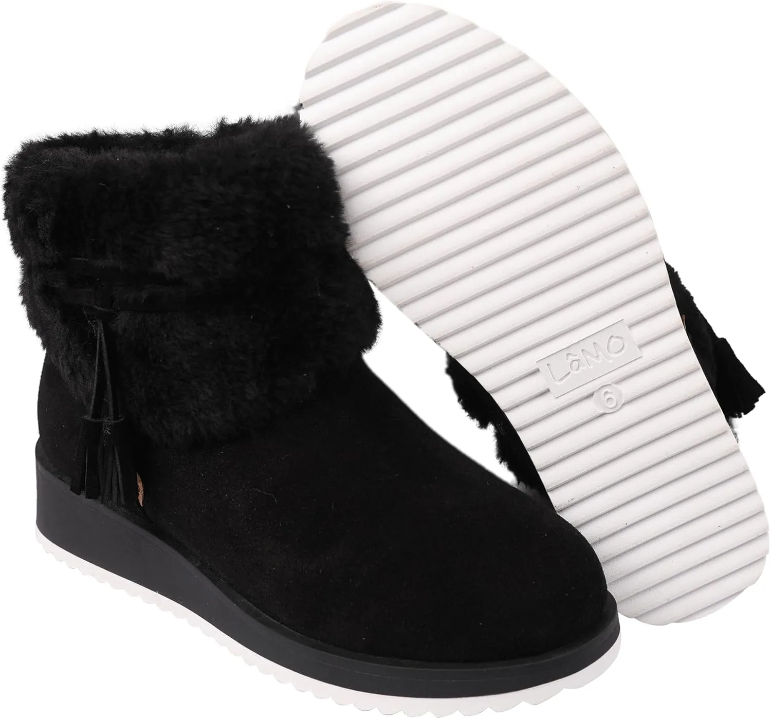 Lamo Women's Bailee Wedge Boots with Zipper For Women- Stylish Suede Boots with Faux Rabbit Fur Collar, NeverWet Water and Stain Resistance, Premium Faux Fur Lining, 1.5" Heel