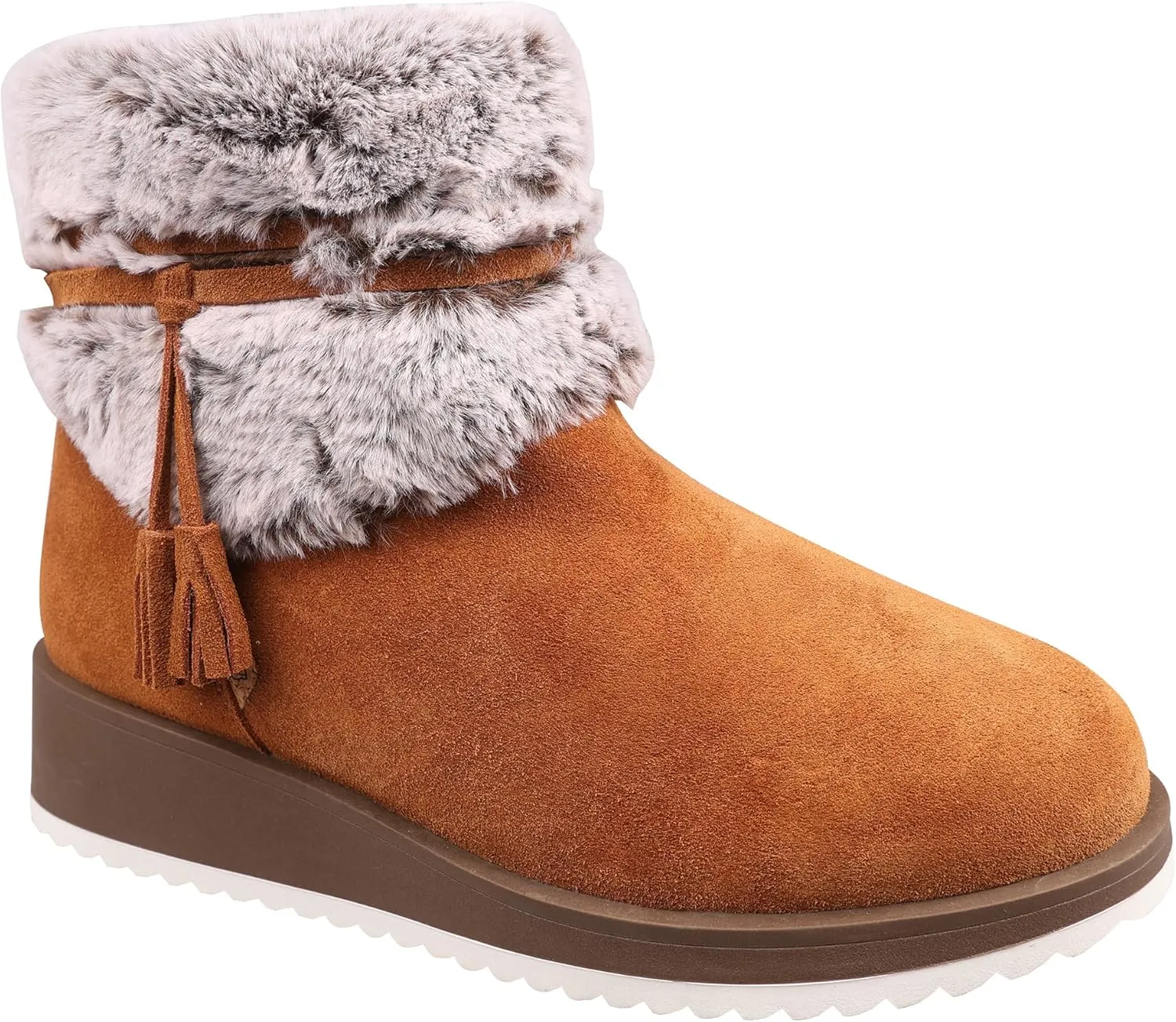 Lamo Women's Bailee Wedge Boots with Zipper For Women- Stylish Suede Boots with Faux Rabbit Fur Collar, NeverWet Water and Stain Resistance, Premium Faux Fur Lining, 1.5" Heel