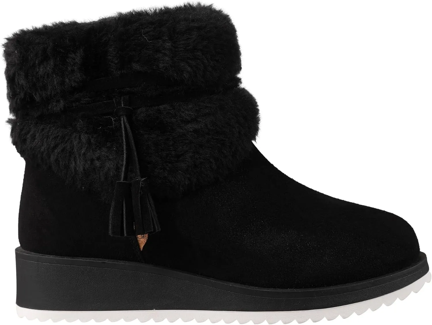 Lamo Women's Bailee Wedge Boots with Zipper For Women- Stylish Suede Boots with Faux Rabbit Fur Collar, NeverWet Water and Stain Resistance, Premium Faux Fur Lining, 1.5" Heel