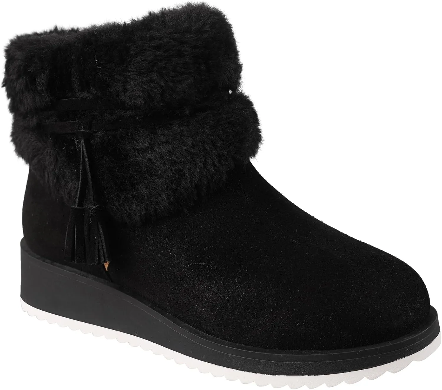 Lamo Women's Bailee Wedge Boots with Zipper For Women- Stylish Suede Boots with Faux Rabbit Fur Collar, NeverWet Water and Stain Resistance, Premium Faux Fur Lining, 1.5" Heel