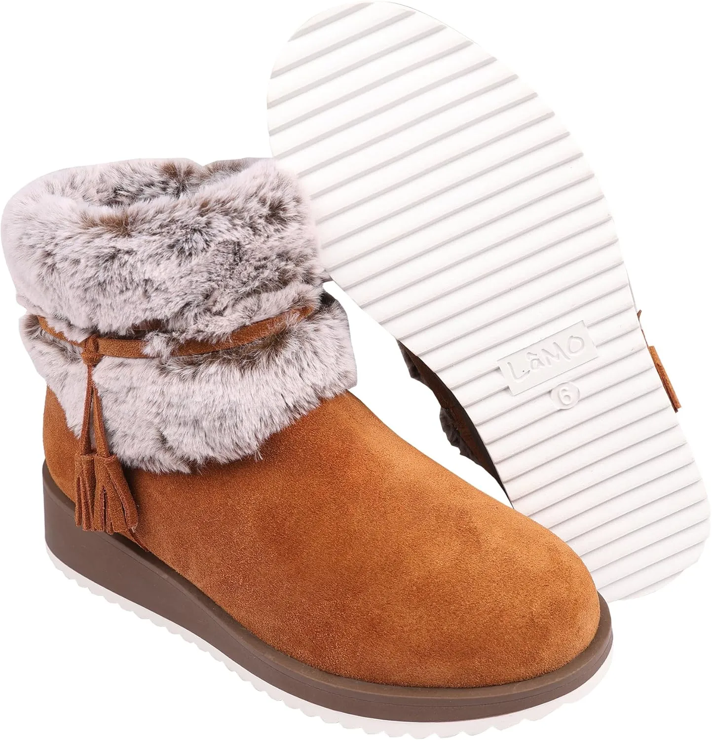 Lamo Women's Bailee Wedge Boots with Zipper For Women- Stylish Suede Boots with Faux Rabbit Fur Collar, NeverWet Water and Stain Resistance, Premium Faux Fur Lining, 1.5" Heel