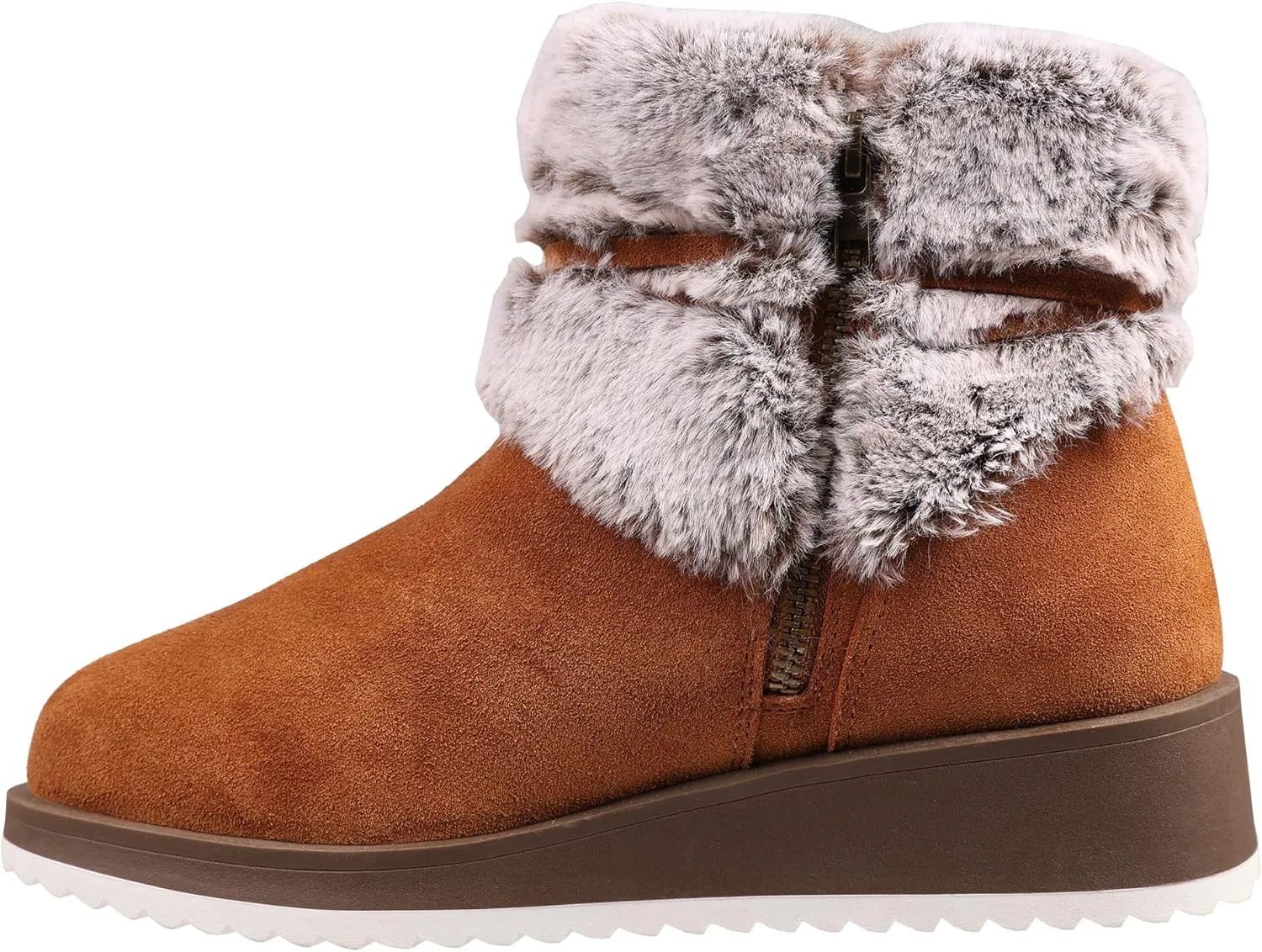Lamo Women's Bailee Wedge Boots with Zipper For Women- Stylish Suede Boots with Faux Rabbit Fur Collar, NeverWet Water and Stain Resistance, Premium Faux Fur Lining, 1.5" Heel