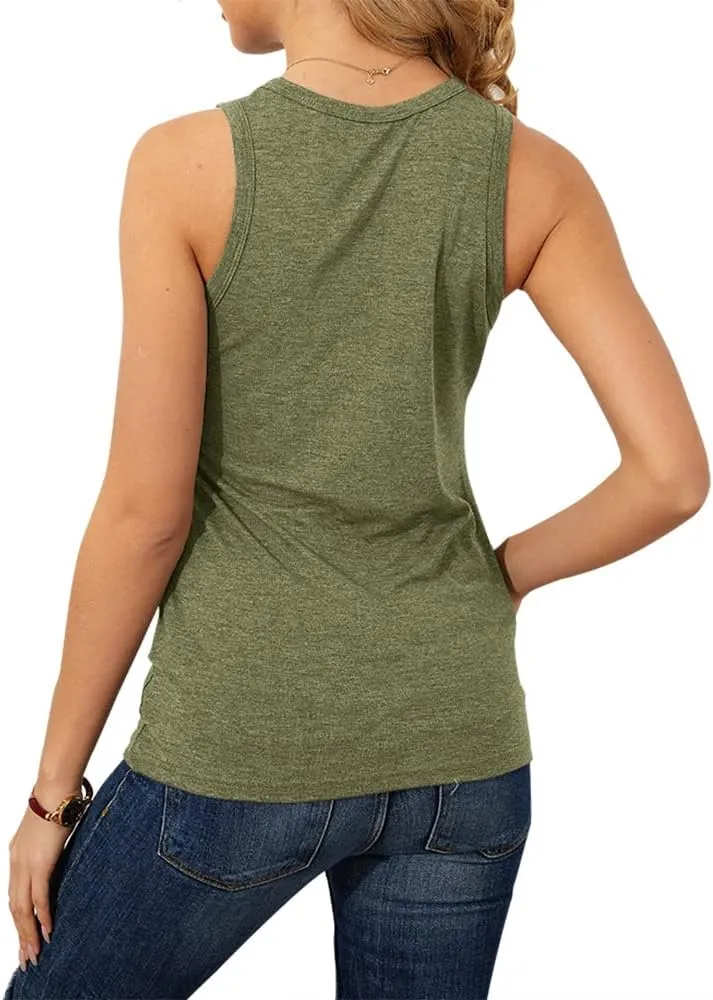 Langwyqu Womens' Crewneck Sleeveless Summer Casual Loose Fit Basic Shirts
