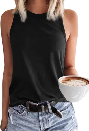 Langwyqu Womens' Crewneck Sleeveless Summer Casual Loose Fit Basic Shirts