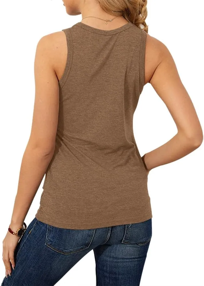 Langwyqu Womens' Crewneck Sleeveless Summer Casual Loose Fit Basic Shirts