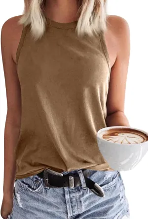 Langwyqu Womens' Crewneck Sleeveless Summer Casual Loose Fit Basic Shirts