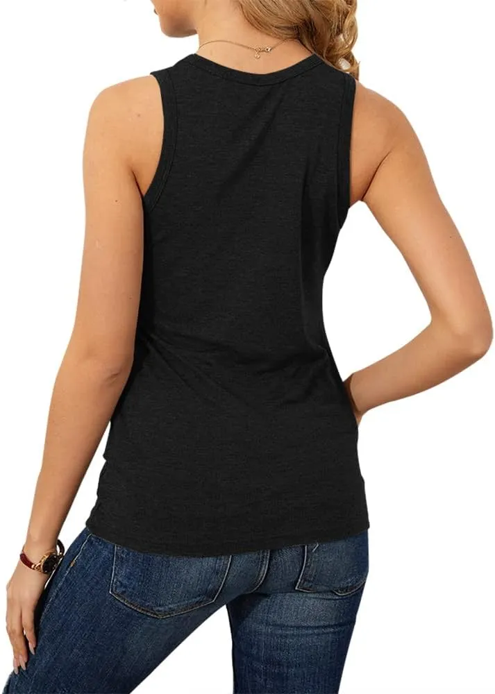 Langwyqu Womens' Crewneck Sleeveless Summer Casual Loose Fit Basic Shirts