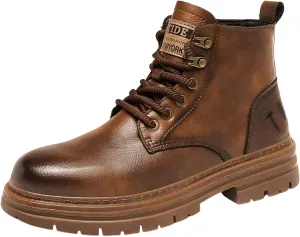 Leather Ankle Boots For Men Thick Sole Tall Fashion Wearable Lace Up Mens Classic Fashionable High Top Boots Stylish and Comfort For Cool Men