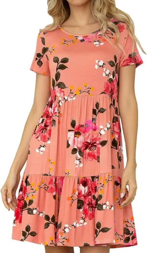 levaca Womens Summer Casual Dresses Beach Coverup Loose Short Sleeve T Shirt Dress 2025 Midi Outfit Sundress