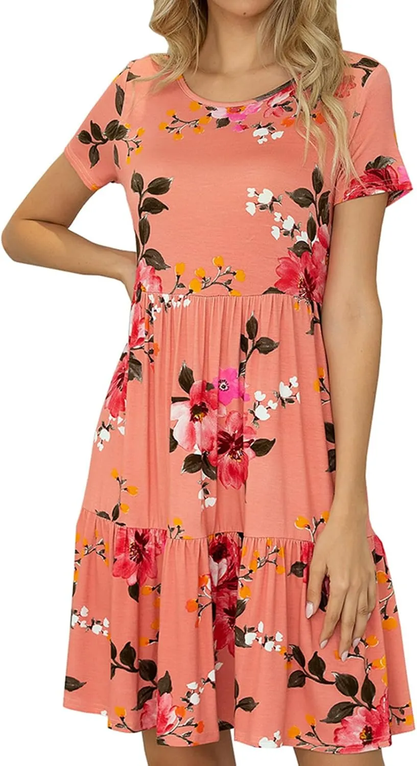 levaca Womens Summer Casual Dresses Beach Coverup Loose Short Sleeve T Shirt Dress 2025 Midi Outfit Sundress