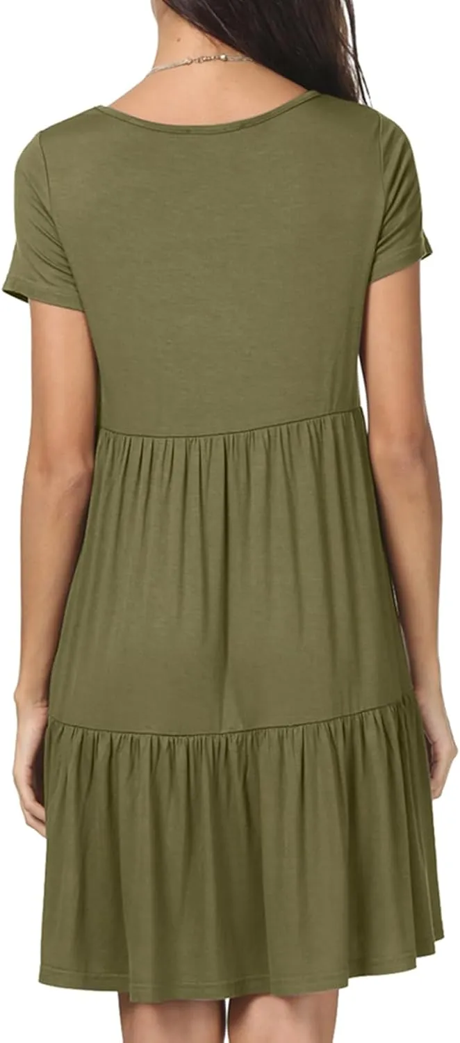 levaca Womens Summer Casual Dresses Beach Coverup Loose Short Sleeve T Shirt Dress 2025 Midi Outfit Sundress