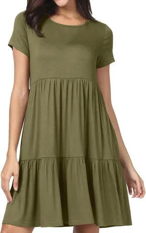 levaca Womens Summer Casual Dresses Beach Coverup Loose Short Sleeve T Shirt Dress 2025 Midi Outfit Sundress