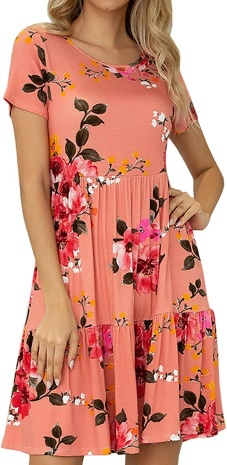 levaca Womens Summer Casual Dresses Beach Coverup Loose Short Sleeve T Shirt Dress 2025 Midi Outfit Sundress