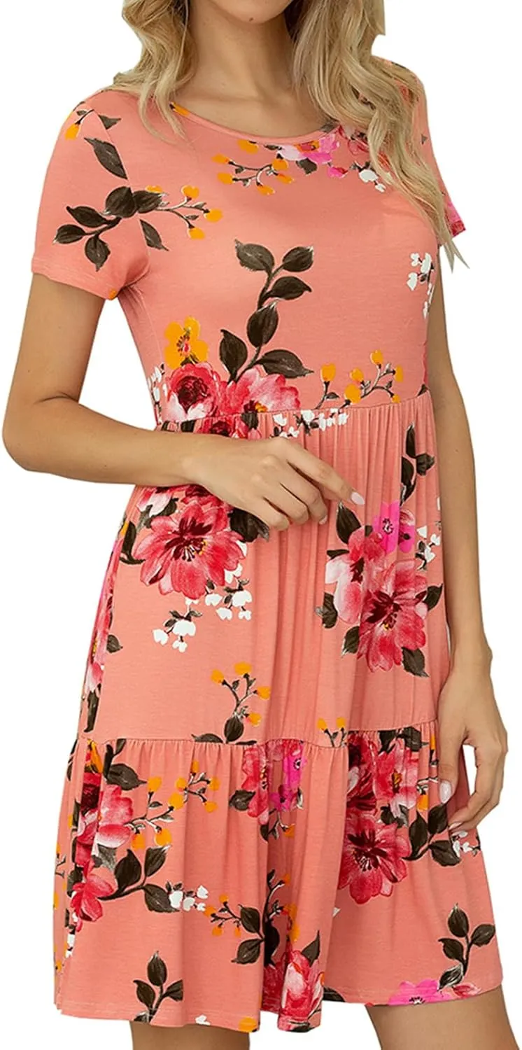 levaca Womens Summer Casual Dresses Beach Coverup Loose Short Sleeve T Shirt Dress 2025 Midi Outfit Sundress