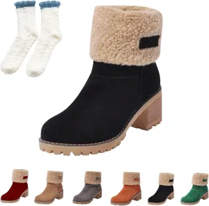 Libiyi Boots, Libiyi Seniors' Chunky Heel Winter Boots, Two Wearing Styles Warm Round Toe Snow Boots
