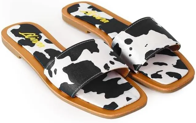 Liliana Women's Comfortable Slip-on Block Square Toe Flat Sandals with Cushioned Footbed - Perfect for Summer Beach Vacation Outfits, MINDEE-2