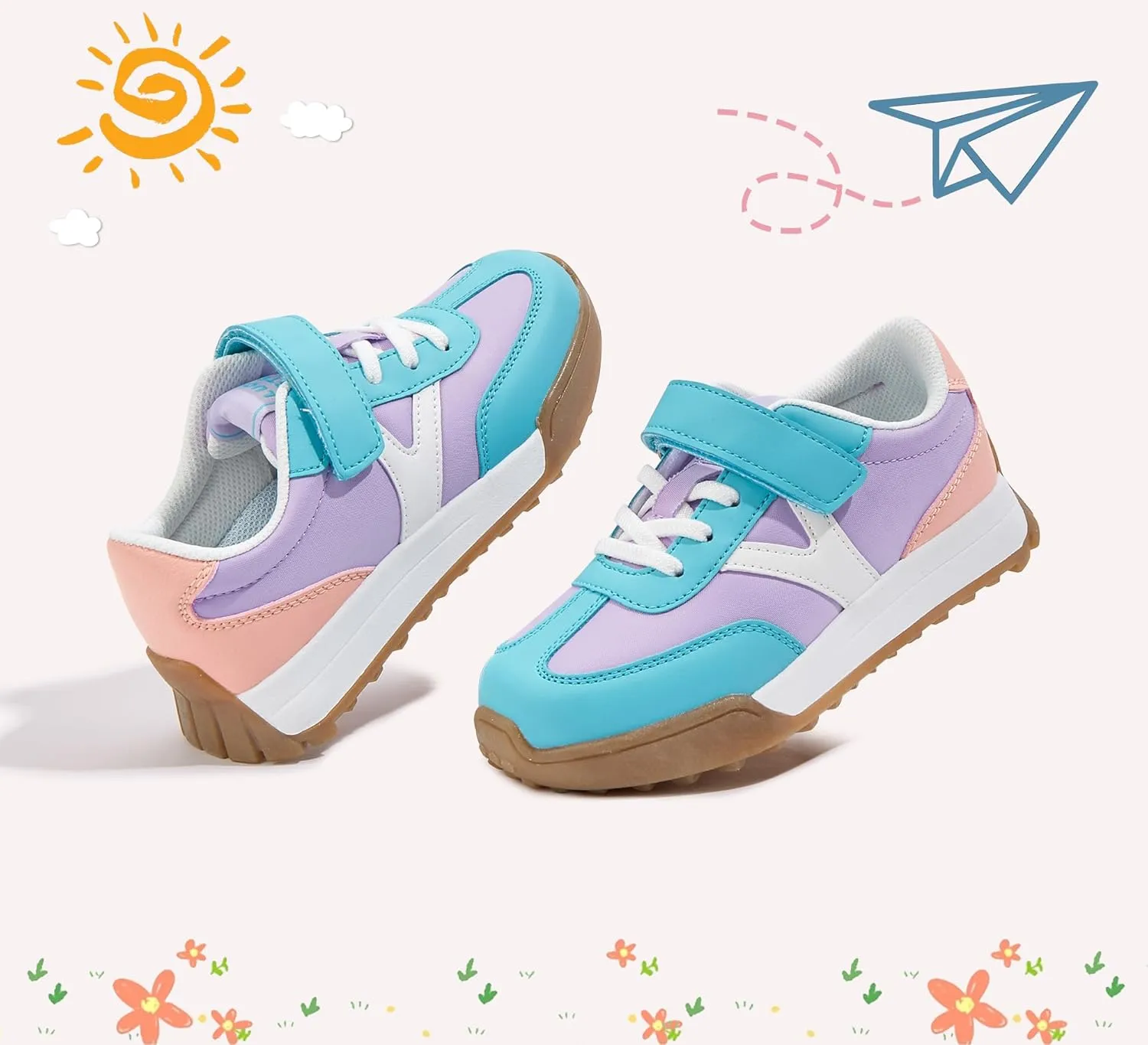 LUCKY STEP Kids Sneakers for Girls Boys Colorful Storybook Lightweight Running Shoes Hook and Loop Walking Anti-Slip Casual Shoes Athletic Unisex-Child Toddler