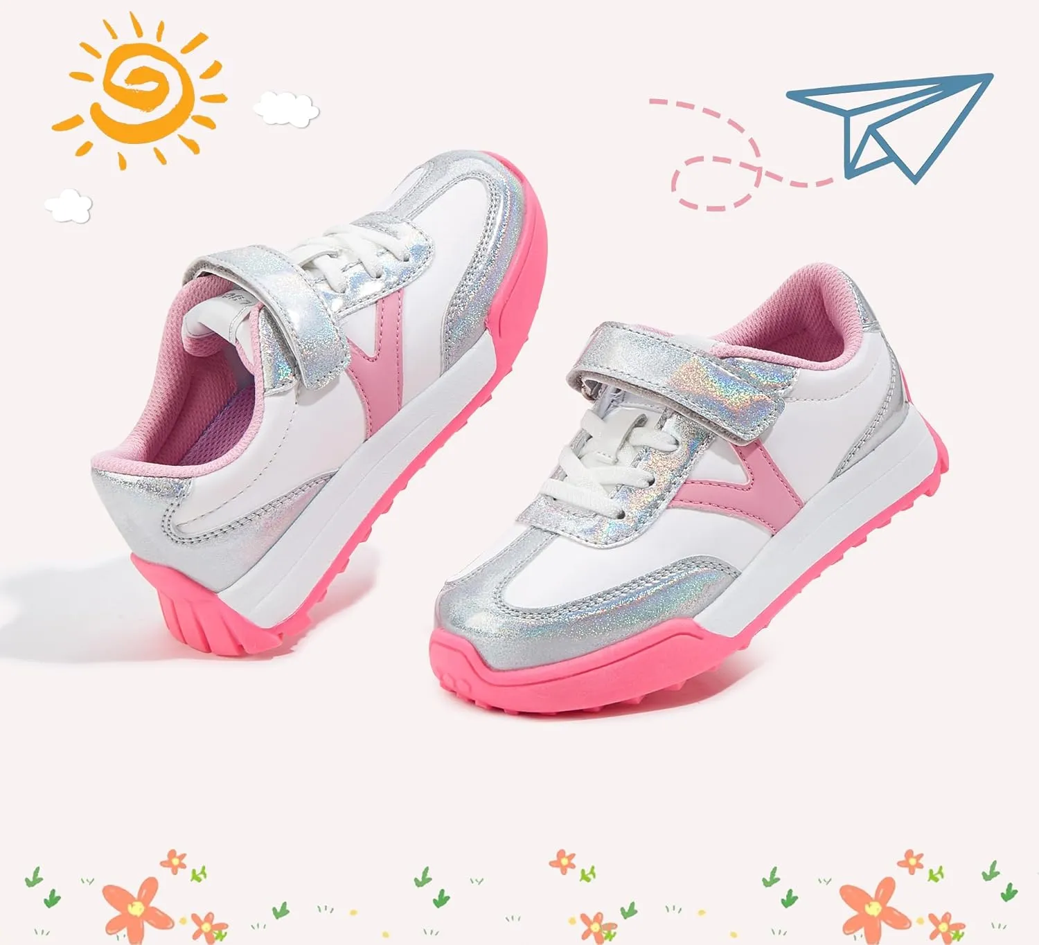 LUCKY STEP Kids Sneakers for Girls Boys Colorful Storybook Lightweight Running Shoes Hook and Loop Walking Anti-Slip Casual Shoes Athletic Unisex-Child Toddler
