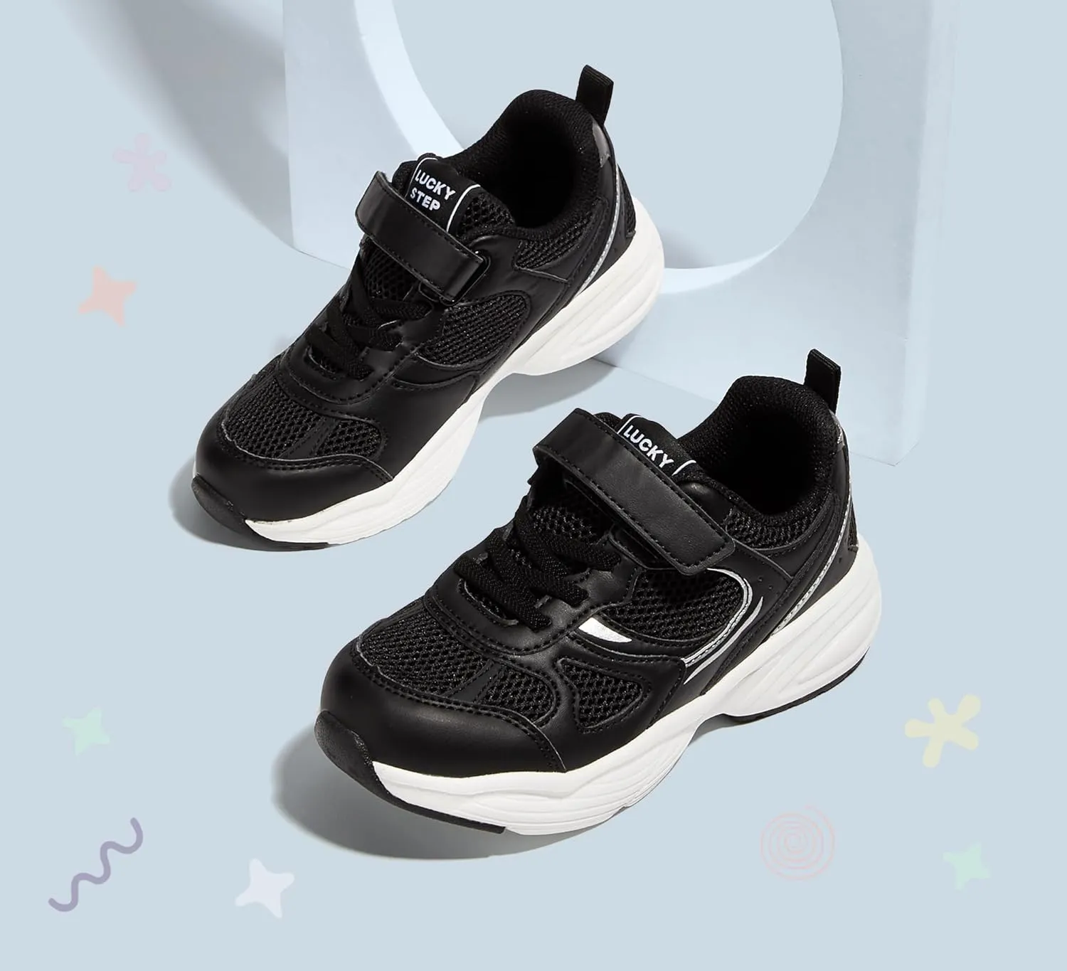 LUCKY STEP Kids Tennis Running Shoes for Children Athletic Sports Gym Lightweight Casual Walking Wide Shoes Toddler School Sneakers