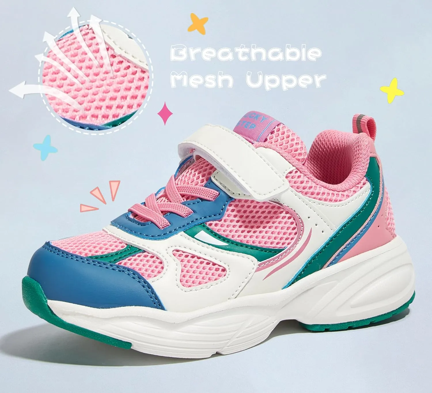 LUCKY STEP Kids Tennis Running Shoes for Children Athletic Sports Gym Lightweight Casual Walking Wide Shoes Toddler School Sneakers