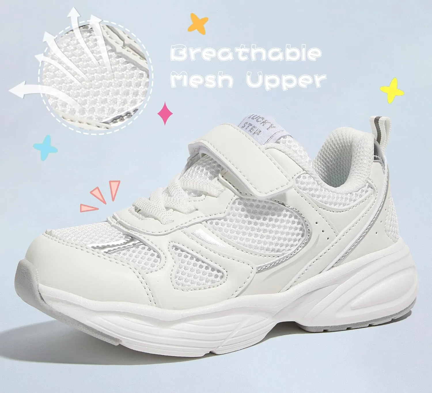 LUCKY STEP Kids Tennis Running Shoes for Children Athletic Sports Gym Lightweight Casual Walking Wide Shoes Toddler School Sneakers
