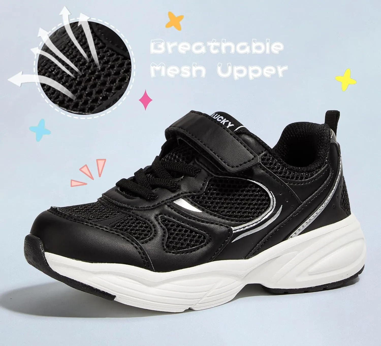 LUCKY STEP Kids Tennis Running Shoes for Children Athletic Sports Gym Lightweight Casual Walking Wide Shoes Toddler School Sneakers