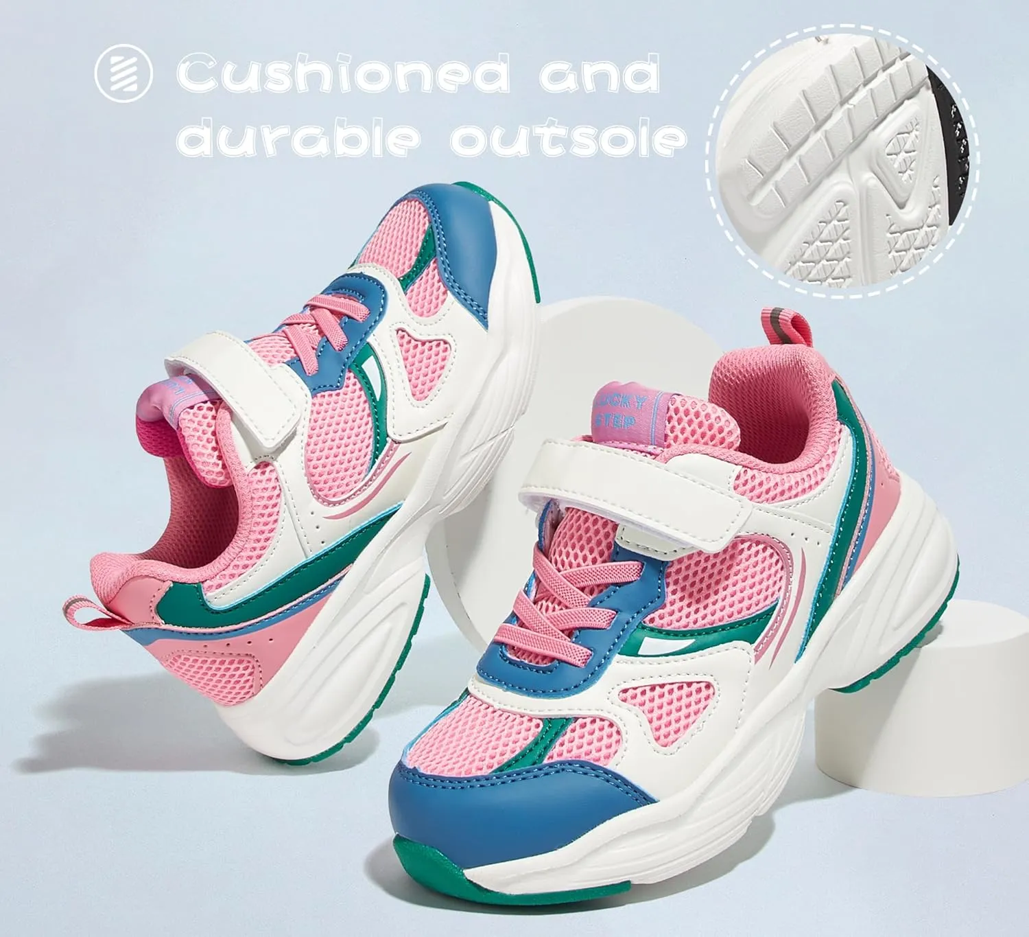 LUCKY STEP Kids Tennis Running Shoes for Children Athletic Sports Gym Lightweight Casual Walking Wide Shoes Toddler School Sneakers
