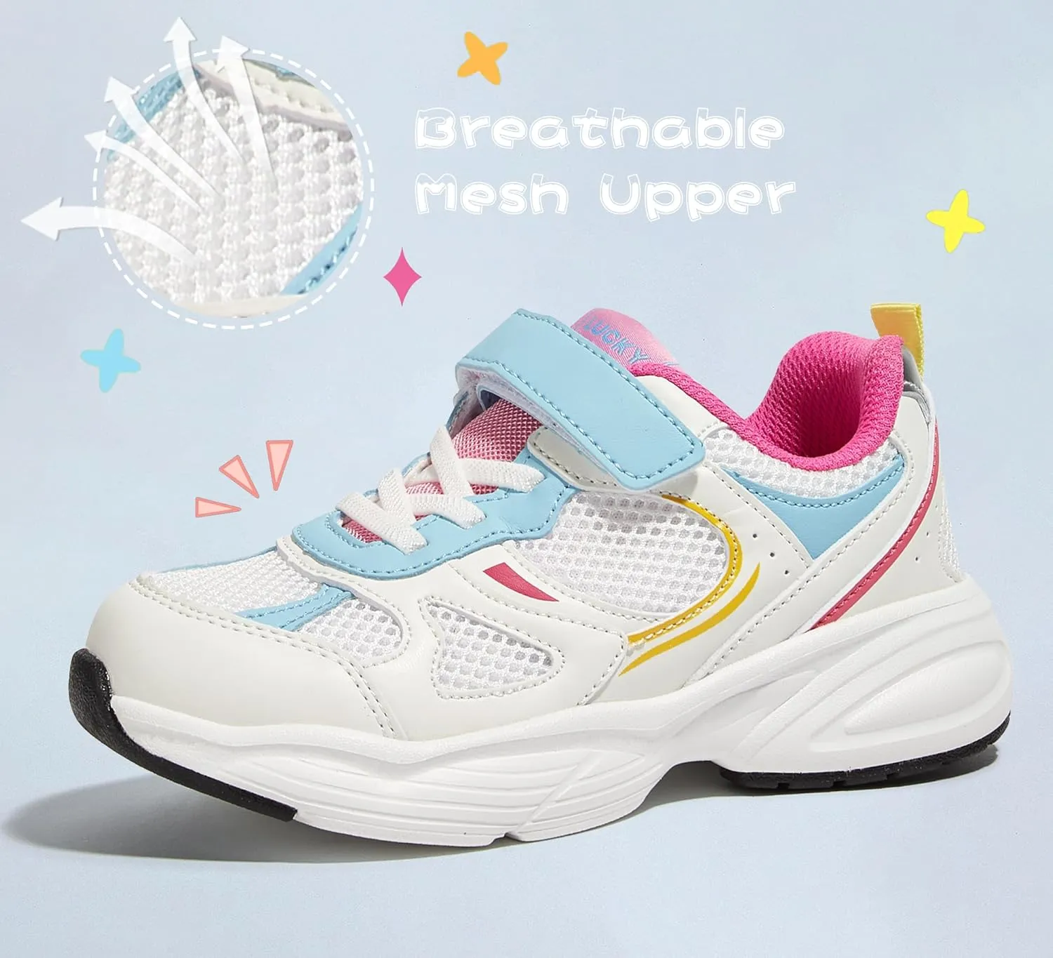 LUCKY STEP Kids Tennis Running Shoes for Children Athletic Sports Gym Lightweight Casual Walking Wide Shoes Toddler School Sneakers