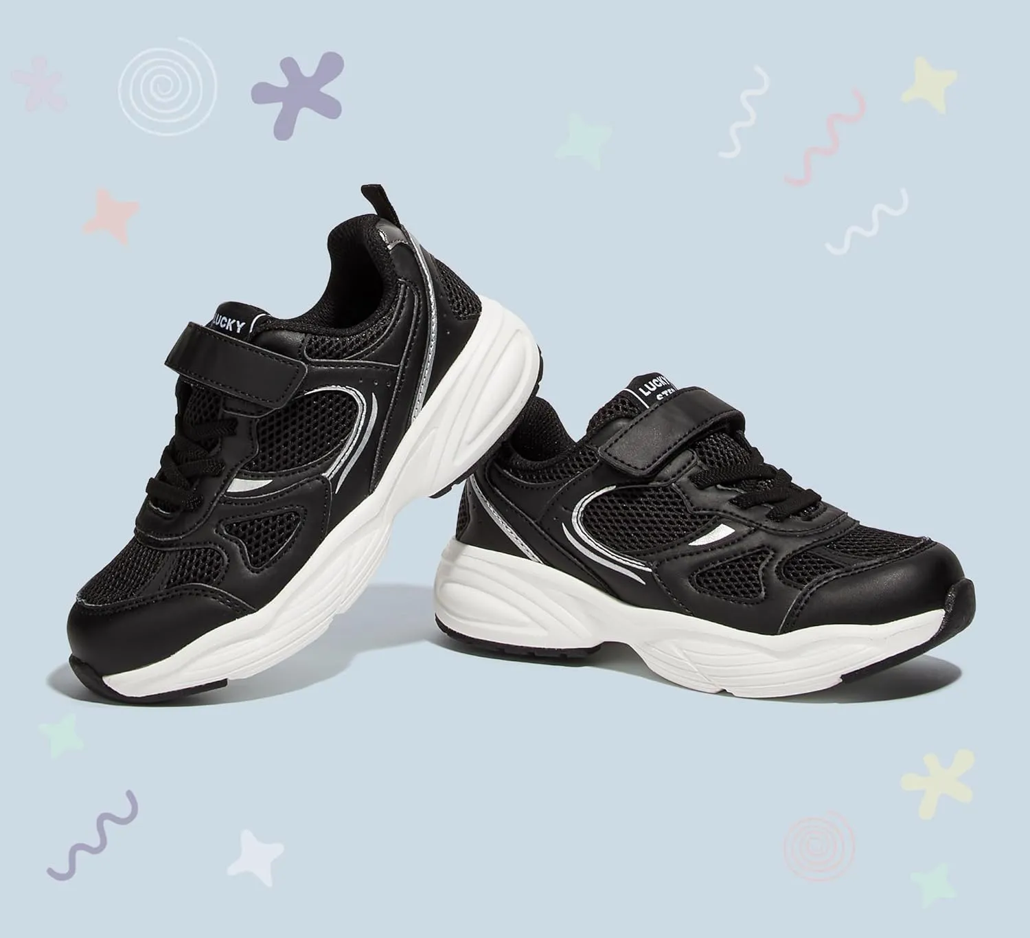 LUCKY STEP Kids Tennis Running Shoes for Children Athletic Sports Gym Lightweight Casual Walking Wide Shoes Toddler School Sneakers
