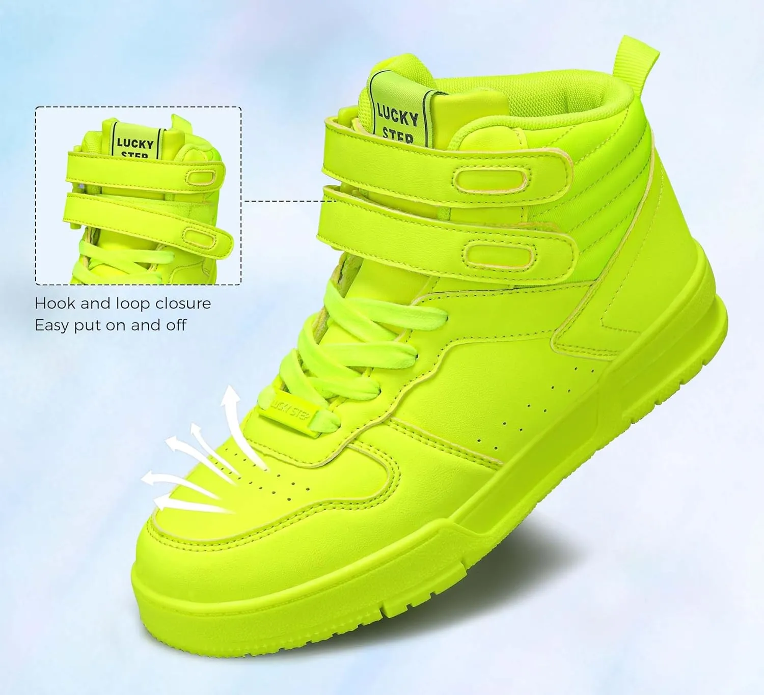 LUCKY STEP Women's High Top Fashion Sneakers Basketball Ankle Boots Walking Tennis Shoes Platform Hook and Loop Casual Faux Leather Sneaker