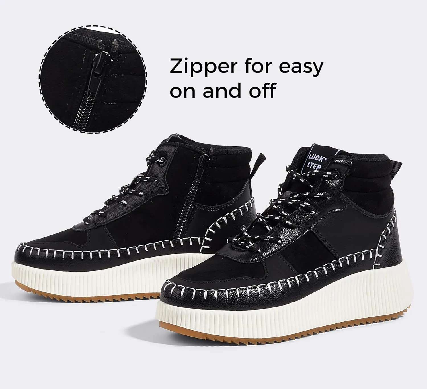 LUCKY STEP Women's Platform High Top Sneakers Fashion Zipper Woven Chunky Ankle Boots Casual Tennis Retro Braided Walking Shoes