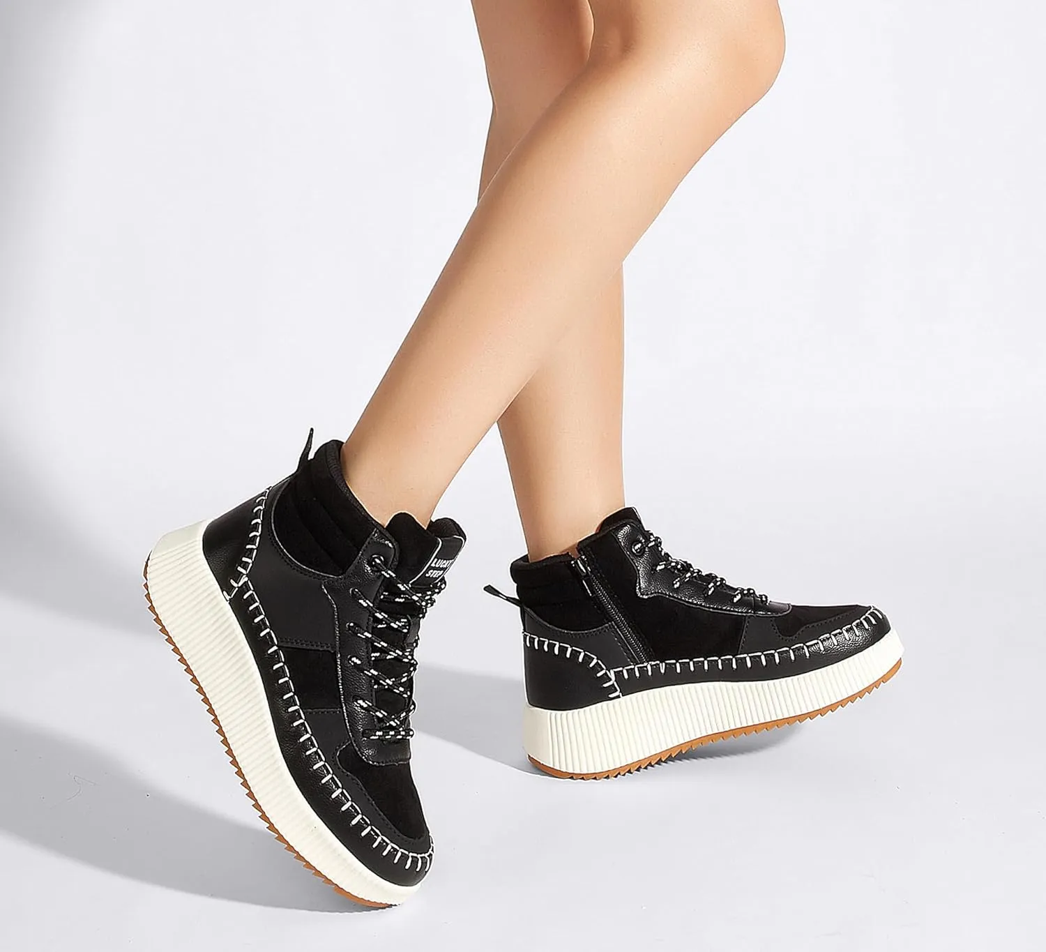 LUCKY STEP Women's Platform High Top Sneakers Fashion Zipper Woven Chunky Ankle Boots Casual Tennis Retro Braided Walking Shoes