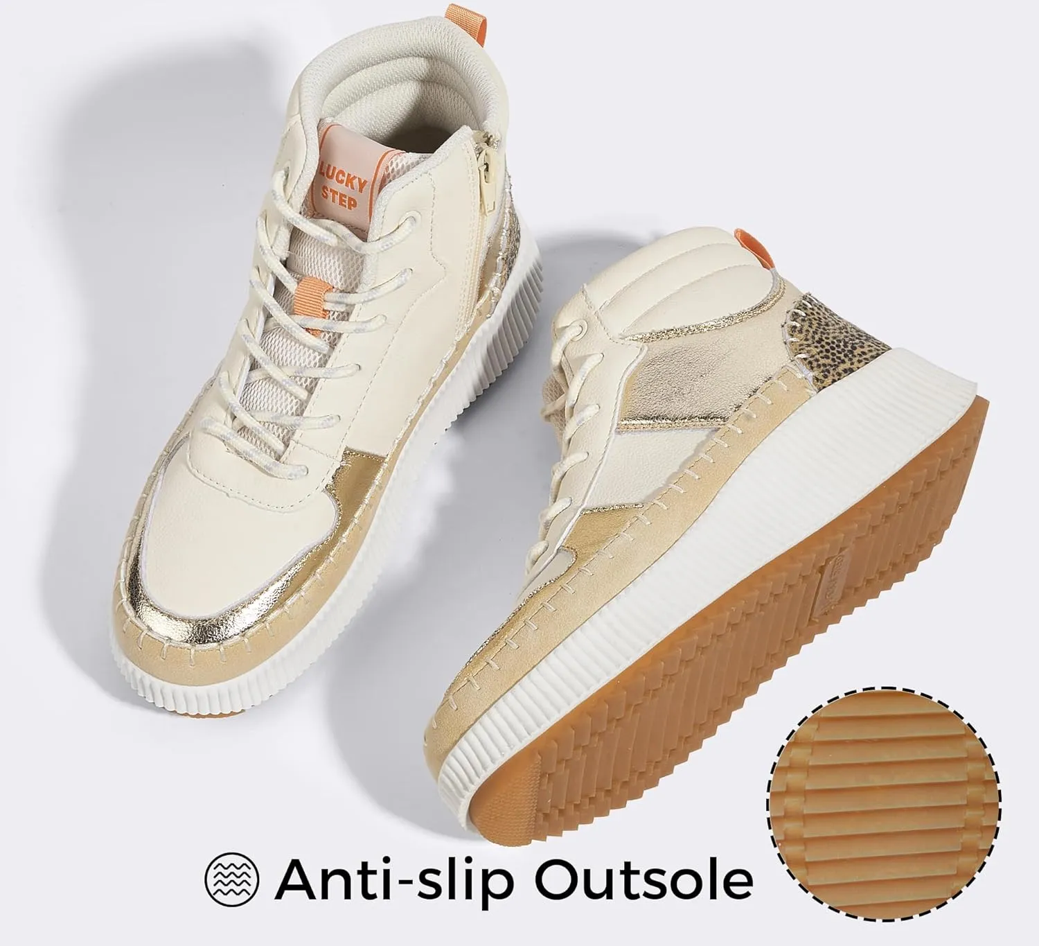 LUCKY STEP Women's Platform High Top Sneakers Fashion Zipper Woven Chunky Ankle Boots Casual Tennis Retro Braided Walking Shoes