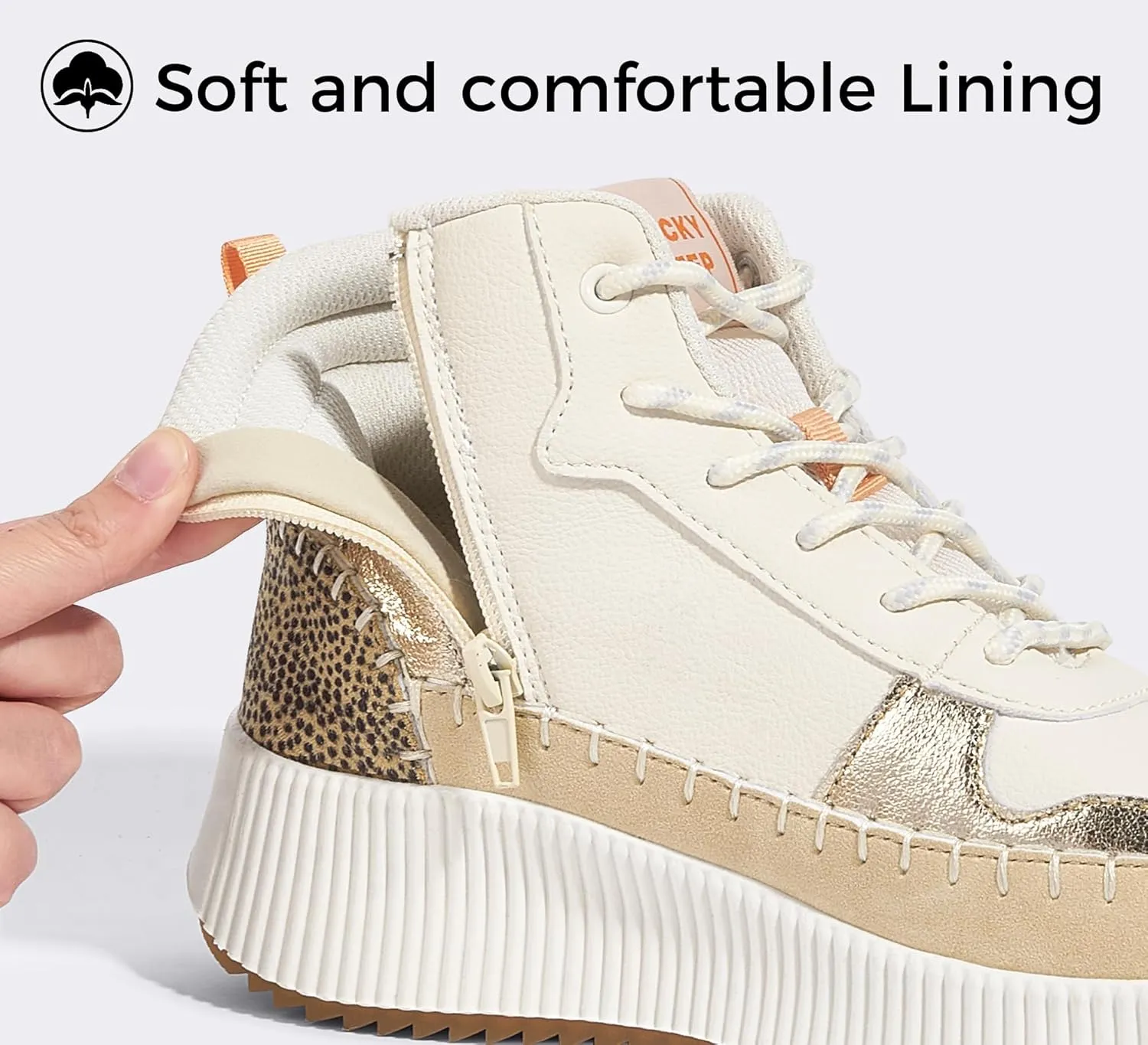LUCKY STEP Women's Platform High Top Sneakers Fashion Zipper Woven Chunky Ankle Boots Casual Tennis Retro Braided Walking Shoes