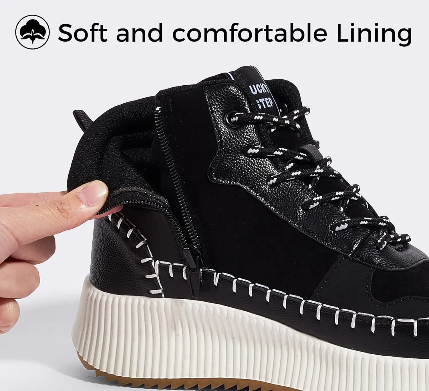 LUCKY STEP Women's Platform High Top Sneakers Fashion Zipper Woven Chunky Ankle Boots Casual Tennis Retro Braided Walking Shoes