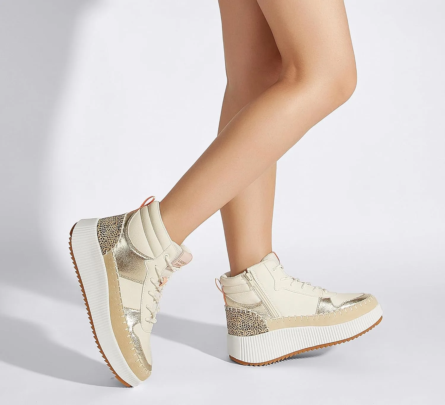 LUCKY STEP Women's Platform High Top Sneakers Fashion Zipper Woven Chunky Ankle Boots Casual Tennis Retro Braided Walking Shoes