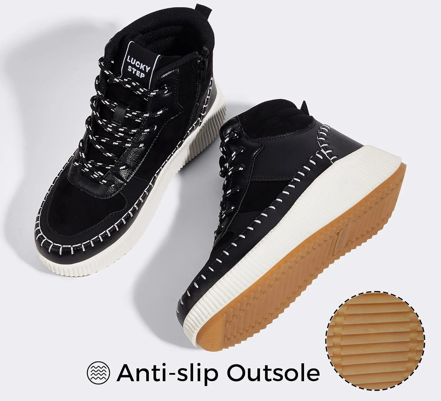 LUCKY STEP Women's Platform High Top Sneakers Fashion Zipper Woven Chunky Ankle Boots Casual Tennis Retro Braided Walking Shoes