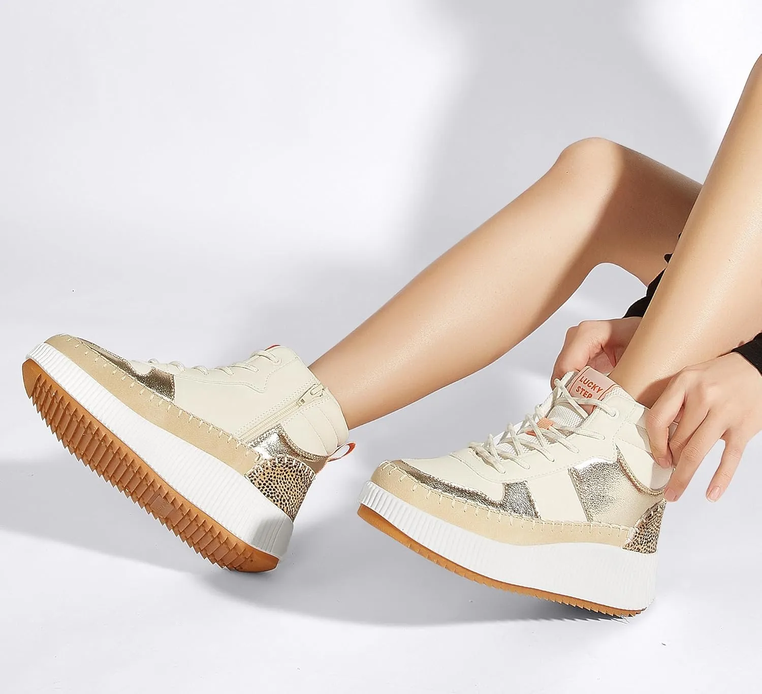 LUCKY STEP Women's Platform High Top Sneakers Fashion Zipper Woven Chunky Ankle Boots Casual Tennis Retro Braided Walking Shoes