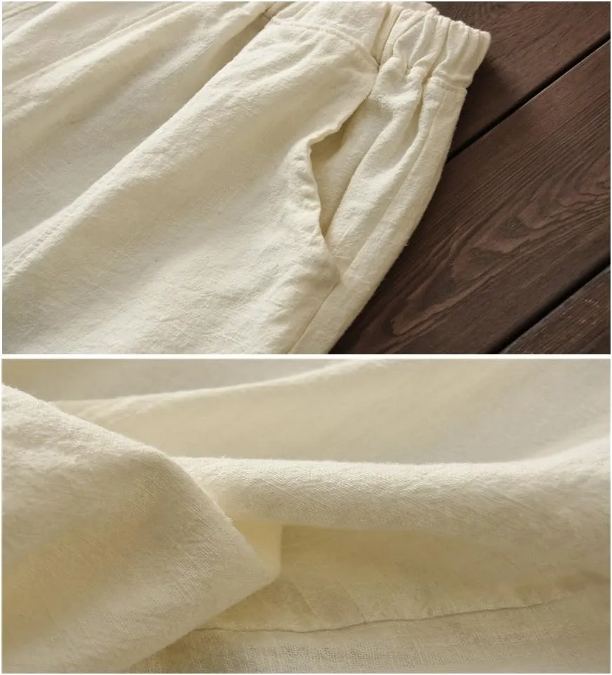 LUZU JUNU Women's Casual Linen Pants Loose Lantern Tapered Soft Elastic Waist Long Trousers with Pockets