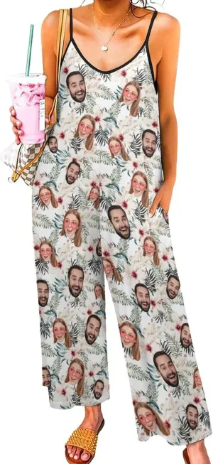 M YESCUSTOM Custom Face Jumpsuits for Women Loose Overalls One Piece Wide Leg Long Pants Rompers Personalized Gift