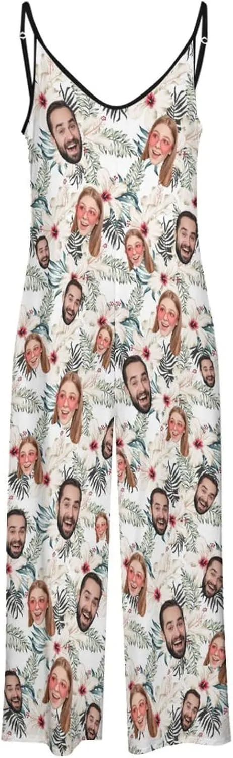 M YESCUSTOM Custom Face Jumpsuits for Women Loose Overalls One Piece Wide Leg Long Pants Rompers Personalized Gift