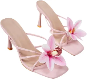 MakeMeChic Women's Open Toe Floral Kitten Heels Flower Summer Beach Sandals