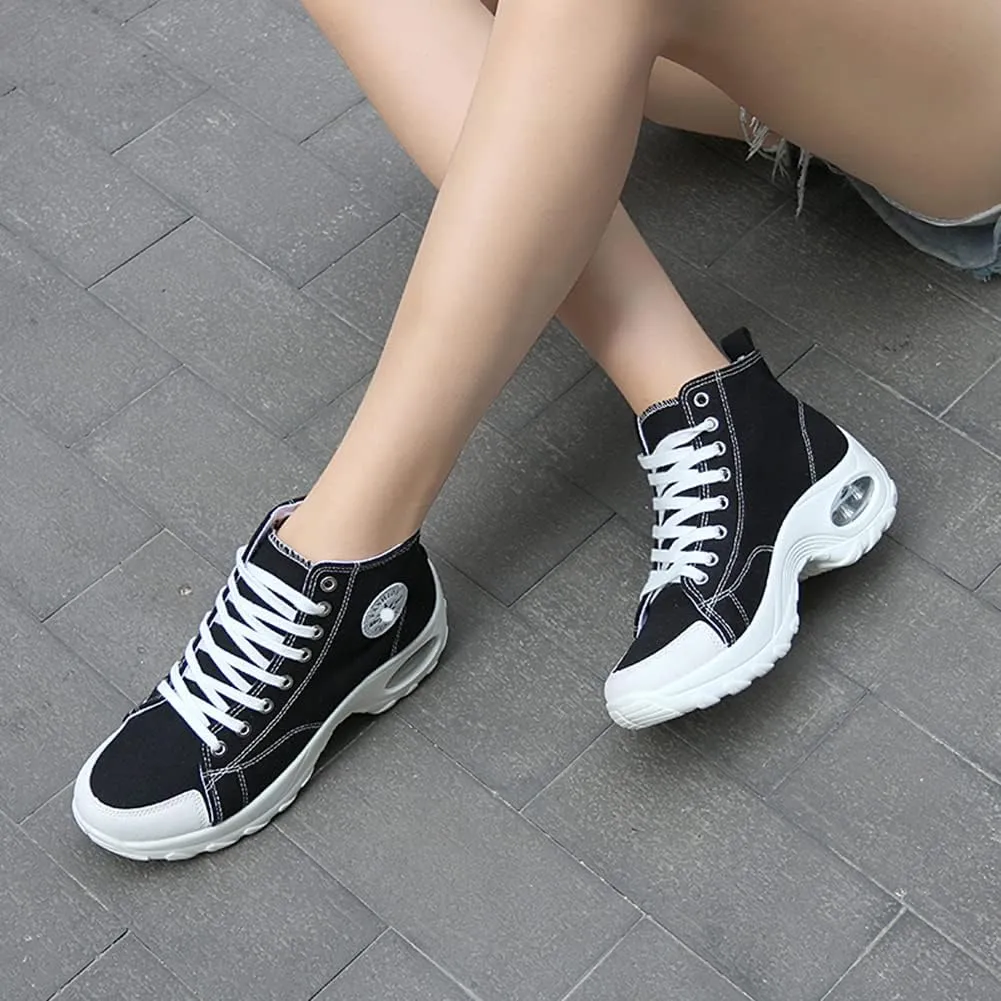 MAUGELY Women's High Top Heightened Sole Sports Causal Fashion Sneakers Canvas Shoes